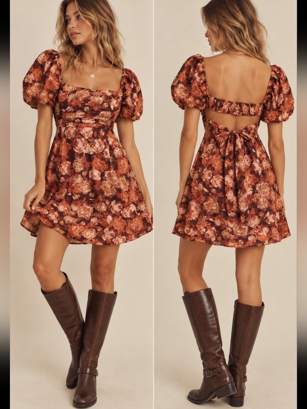 Altar'd State Floral Open Back Puff Sleeve Mini Dress Large EUC